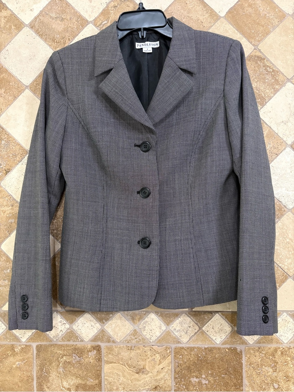 Pendleton Women's Size 4 Black/White Pattern Virgin Wool Tailored Blazer